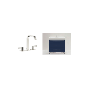 Dornbracht IMO Lavatory Mixer in Platinum Matte + Madeli Estate Sapphire Free Standing Cabinet