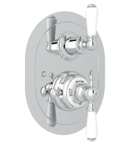 House of Rohl Perrin & Rowe Edwardian Era Oval Thermostatic Trim Plate with Volume Control in Polished Chrome